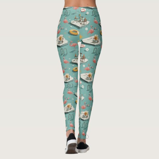 Retro Flamingo Poolside Summer Pattern (8) レギンス (裏面)