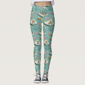 Retro Flamingo Poolside Summer Pattern (8) レギンス (正面)