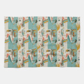 Retro Flamingo Poolside Summer Pattern (9) キッチンタオル (横)