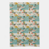 Retro Flamingo Poolside Summer Pattern (9) キッチンタオル (縦)