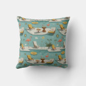 Retro Flamingo Poolside Summer Pattern (9) クッション (裏面)