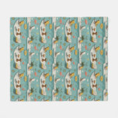 Retro Flamingo Poolside Summer Pattern (9) フリースブランケット (正面(横))