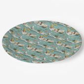 Retro Flamingo Poolside Summer Pattern (9) ペーパープレート (アングル)