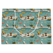 Retro Flamingo Poolside Summer Pattern (9) ラージペーパーバッグ (正面)