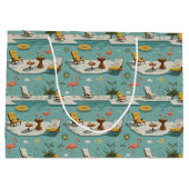 Retro Flamingo Poolside Summer Pattern (9) ラージペーパーバッグ (裏面)