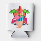 Retro Flamingo Surf Scene Beach Vibes 缶クーラー (正面)