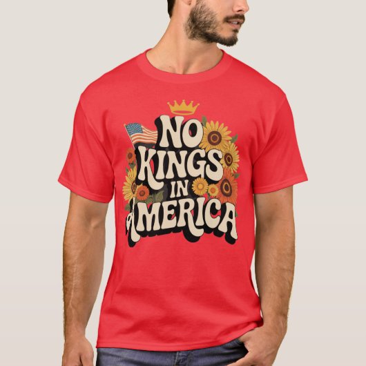 Retro Floral 70s Shirt Women No King In American D Tシャツ (正面)
