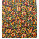 Retro Floral Art Nouveau Pattern Décor シャワーカーテン (正面)