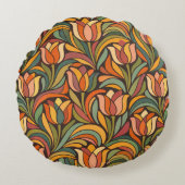 Retro Floral Art Nouveau Pattern Décor ラウンドクッション (正面)