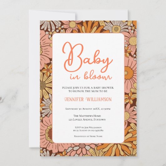 Retro Floral Baby Shower invitation 招待状 (正面)