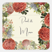 Retro Floral BOHO Wedding Invitation スクエアシール (正面)