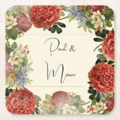 Retro Floral BOHO Wedding Invitation スクエアペーパーコースター (正面)