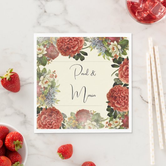 Retro Floral BOHO Wedding Invitation スタンダードランチョンナプキン (インサイチュ)