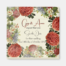 Retro Floral BOHO Wedding Save the Date Magnets マグネット