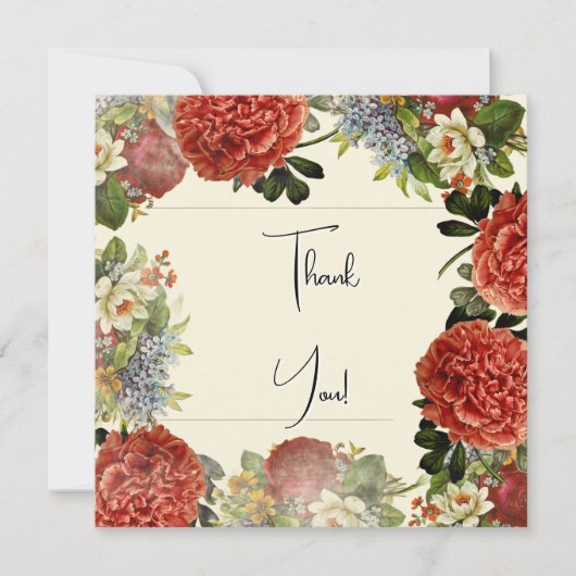 Retro Floral BOHO Wedding Thank You Card サンキューカード (正面)