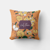 Retro Floral Daisy Orange Autumn Custom Name クッション (正面)