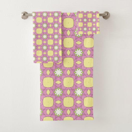 Retro floral geometric patterned バスタオルセット (インサイチュ)