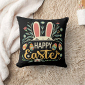 Retro Floral Happy Easter Bunny Boho Spring クッション (ブランケット)