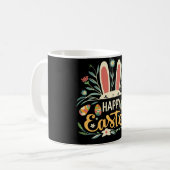 Retro Floral Happy Easter Bunny Boho Spring コーヒーマグカップ (正面左)
