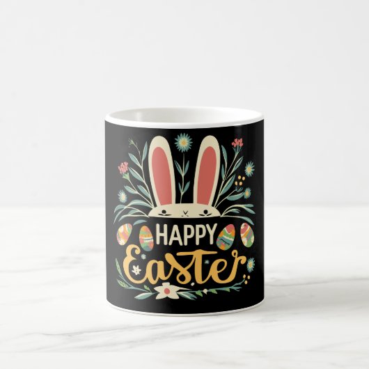 Retro Floral Happy Easter Bunny Boho Spring コーヒーマグカップ (中央)