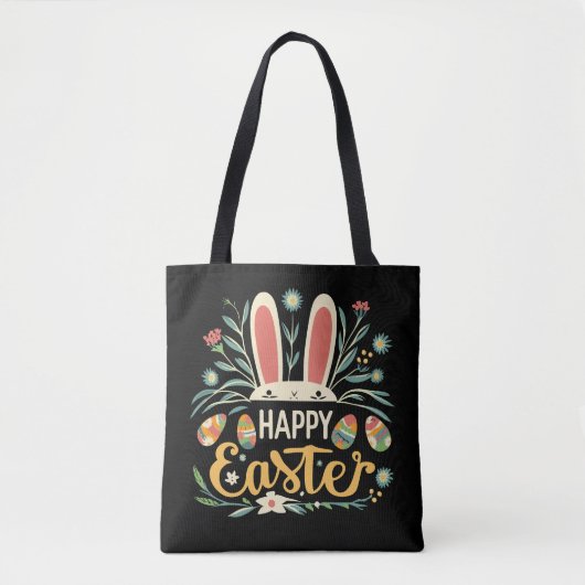 Retro Floral Happy Easter Bunny Boho Spring トートバッグ (正面)