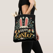Retro Floral Happy Easter Bunny Boho Spring トートバッグ (クローズアップ)