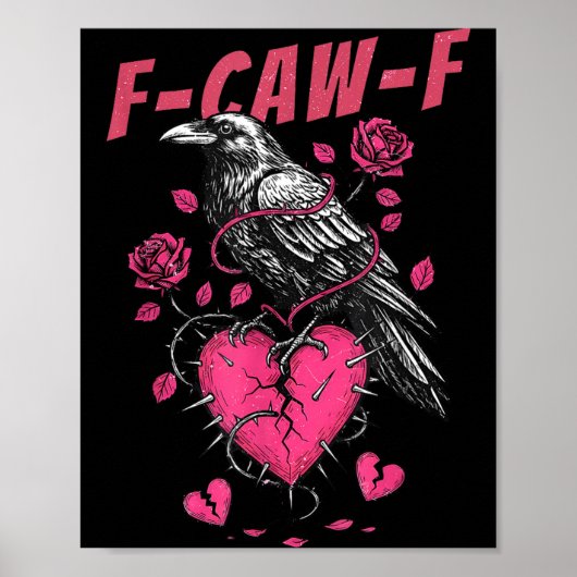 Retro Floral Heart Raven F-caw-f Anti Valentin's D ポスター (正面)