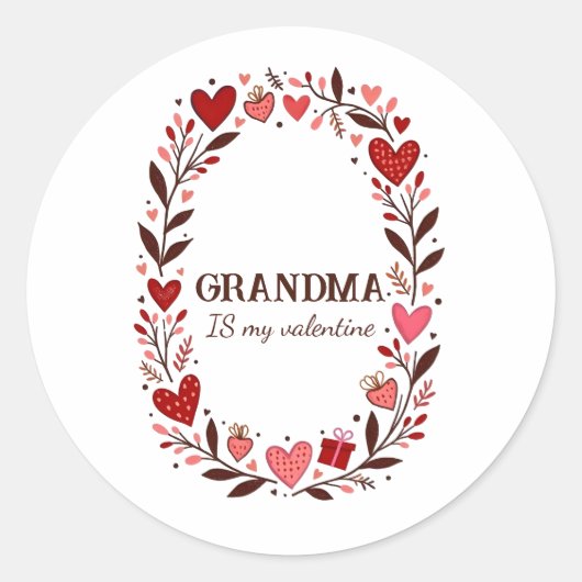 Retro Floral Heart Valentine Custom Grandma Mom ラウンドシール (正面)