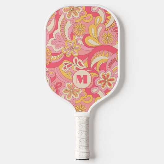 Retro Floral Monogram Girly Pickleball Paddle  ピックルボールラケット (正面)