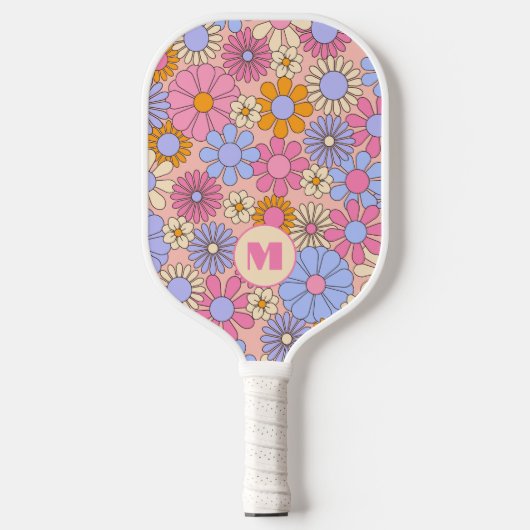 Retro Floral Monogram Pickleball Paddle  ピックルボールラケット (正面)
