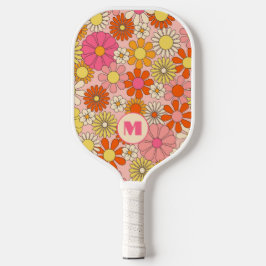 Retro Floral Monogrammed Pickleball Paddle  ピックルボールラケット