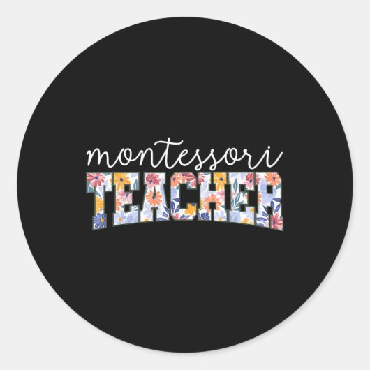 Retro Floral Montessori Teacher Instructor Educato ラウンドシール (正面)