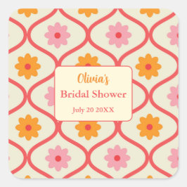 Retro Floral Ogee Mid-Century Modern Bridal Shower スクエアシール