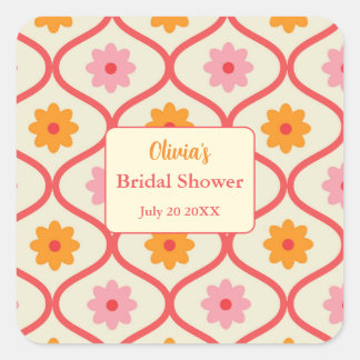 Retro Floral Ogee Mid-Century Modern Bridal Shower スクエアシール