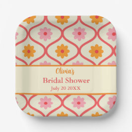 Retro Floral Ogee Mid-Century Modern Bridal Shower ペーパープレート