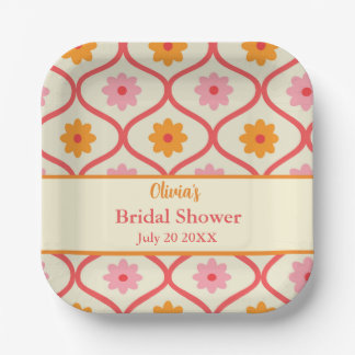 Retro Floral Ogee Mid-Century Modern Bridal Shower ペーパープレート