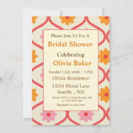 Retro Floral Ogee Mid-Century Modern Bridal Shower 招待状