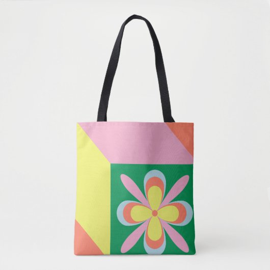 Retro Floral Pattern colorful Spring Flower Design トートバッグ (正面)