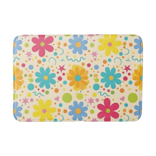 Retro Floral Pattern Vibrant Colorful Daisy Flower バスマット (正面)