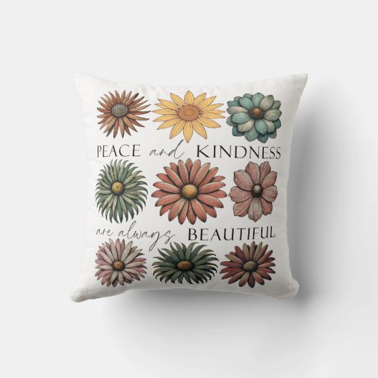 Retro Floral Peace and Kindness クッション (裏面)