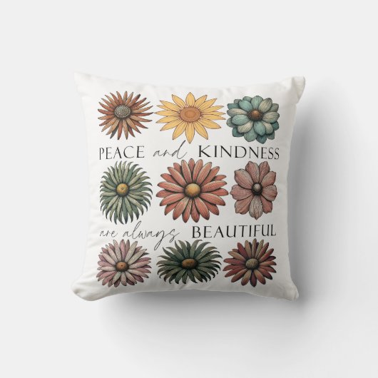 Retro Floral Peace and Kindness クッション (正面)