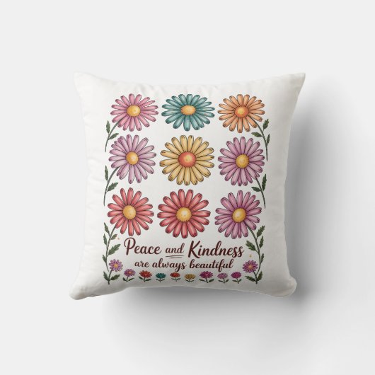 Retro Floral Peace and Kindness クッション (裏面)