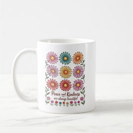 Retro Floral Peace and Kindness コーヒーマグカップ
