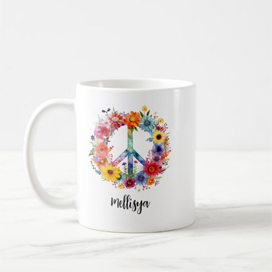 Retro Floral Peace and Kindness コーヒーマグカップ (左)