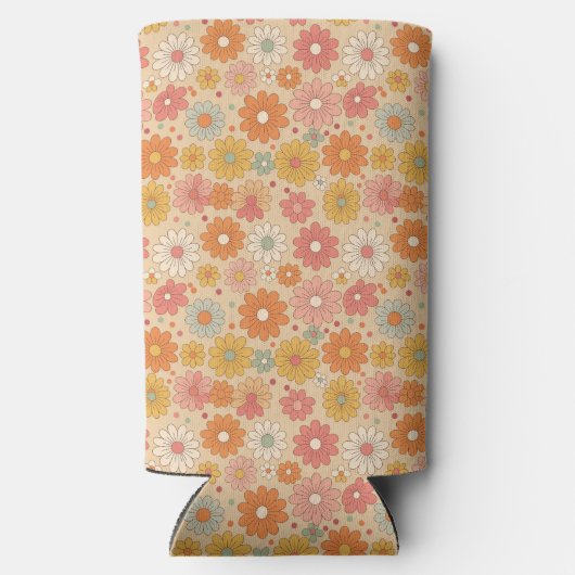 Retro Floral Personalized Monogram スリム缶クーラー (裏面)