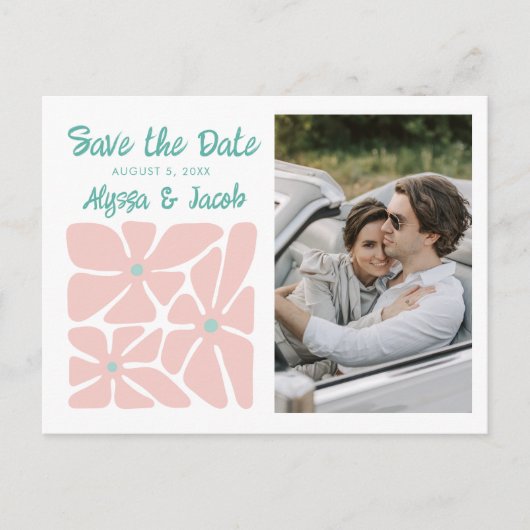 Retro Floral Photo Wedding Save the Date ポストカード (正面)