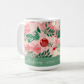 Retro Floral Pink Green Christmas Mug コーヒーマグカップ (正面左)