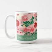 Retro Floral Pink Green Christmas Mug コーヒーマグカップ (左)