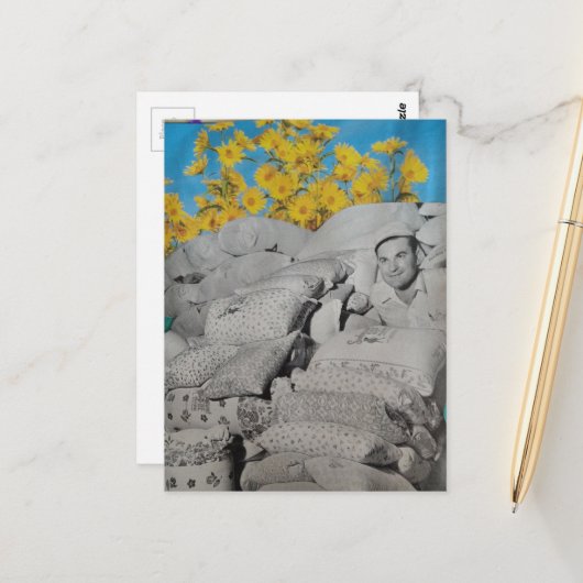 Retro Floral Print Flour Sacks and Sunflowers ポストカード (正面/裏面インサイチュ)