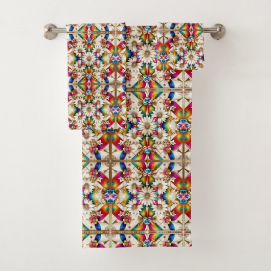 Retro Floral Rainbow Mid Century Modern バスタオルセット (インサイチュ)